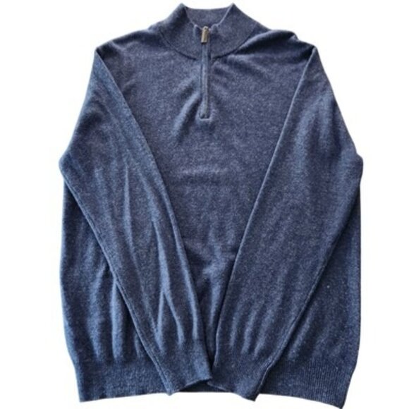TAHARI Pure Lux 100% Cashmere Navy Blue 1/4 Zip Sweater Men's Size L Preppy - Picture 6 of 8